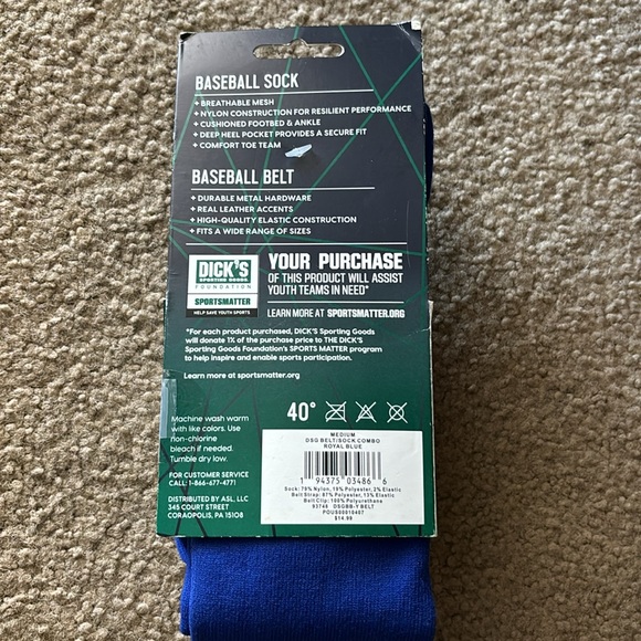 Baseball Socks and Belt Combo Royal Blue Youth Medium - Picture 2 of 3